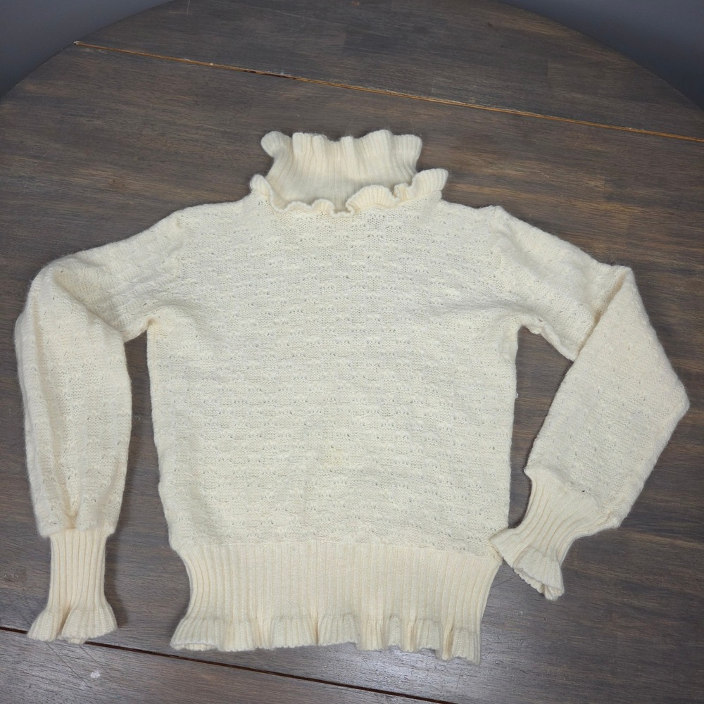 Unbranded Women's M Sweater Angora Lambswool Ruffle Textured Knit Vintage Ivory